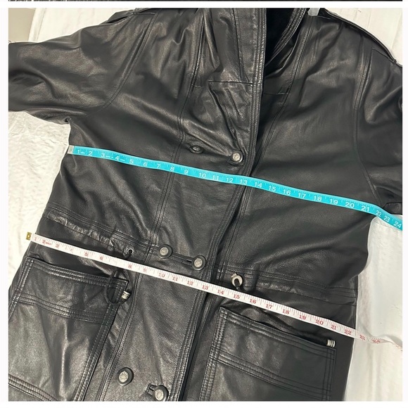 HP- DONNA PELLE LONG VINTAGE TIMELESS BLACK LEATHER TRENCH COAT/WITH HOOD/SZ S - Picture 14 of 16